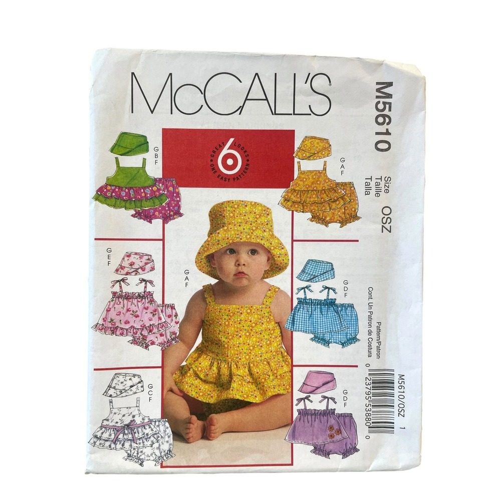McCall's M5610 Baby Top Bloomers Diaper Cover Hat Sewing Pattern OSZ